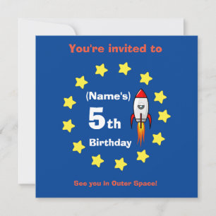 Flat Card - Rocket ship Custom Birthday -add name