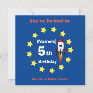 Flat Card - Rocket ship Custom Birthday -add name