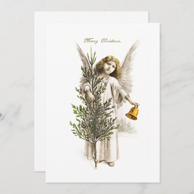 FLAT CARD : VINTAGE CHRISTMAS ANGEL - CUSTOMISABLE (Front/Back)
