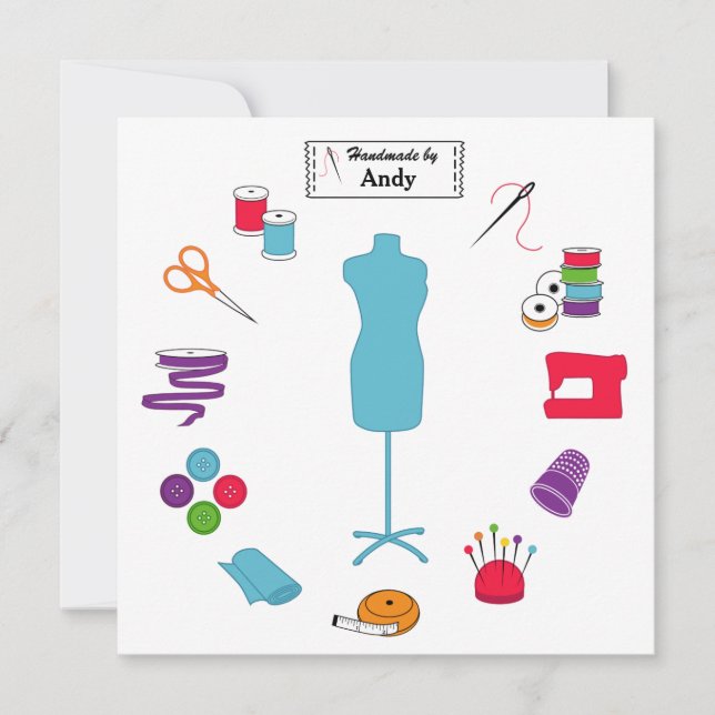 Flat Card with Custom Text Sew Right (Front)