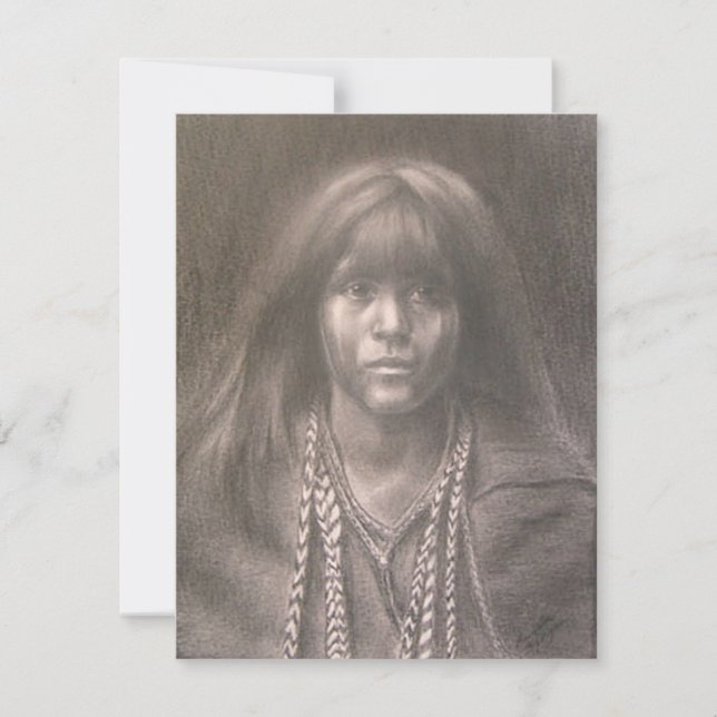 Flat Card with print of Native American Child (Front)