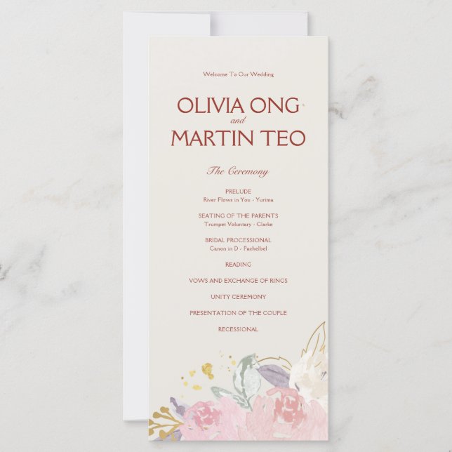 Flat CardElegant Floral Wedding Program Invitation (Front)
