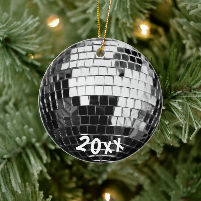Flat Circle Round Disco Ball Personalised Keepsake Ceramic Tree Decoration (Tree)