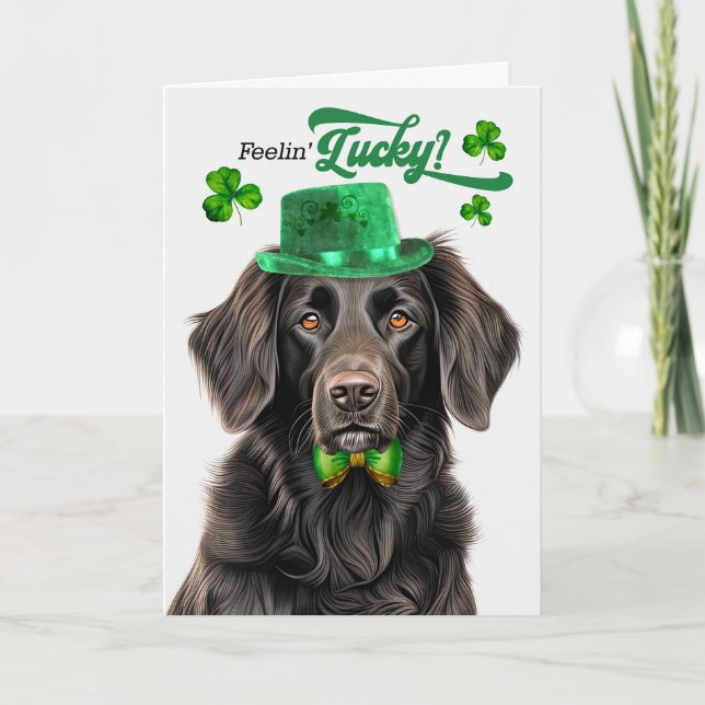 Flat Coat Retriever Dog Lucky St Patrick's Day Holiday Card (Front)