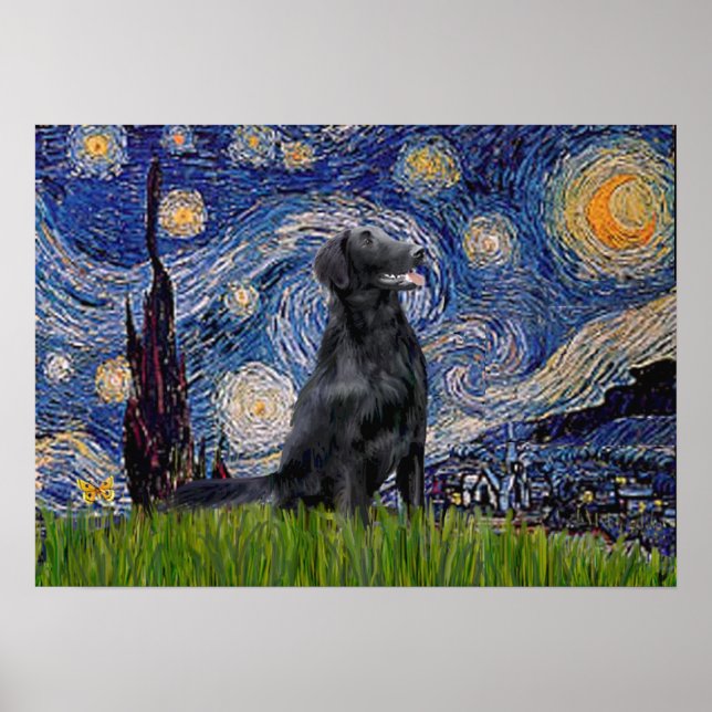 Flat Coated Retriever 1 - Starry Night Poster (Front)