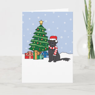 Flat-Coated Retriever and Christmas Tree Holiday Card