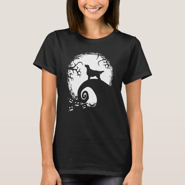 Flat Coated Retriever And Moon Halloween T-Shirt (Front)