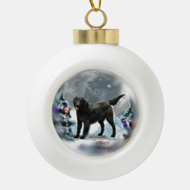 Flat-Coated Retriever Christmas Ceramic Ball Christmas Ornament (Front)