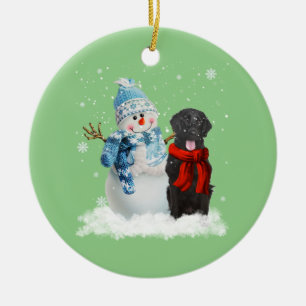 Flat-Coated Retriever Dog Christmas Snowman Christ Ceramic Tree Decoration