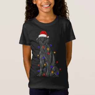 Flat Coated Retriever Dog Wearing Christmas Hat Li T-Shirt