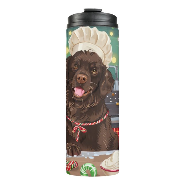 Flat-Coated Retriever Holiday Baking: Christmas Thermal Tumbler (Front)