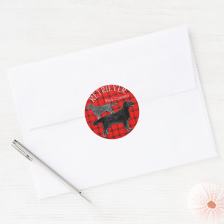 Flat-Coated Retriever on Plaid Classic Round Sticker