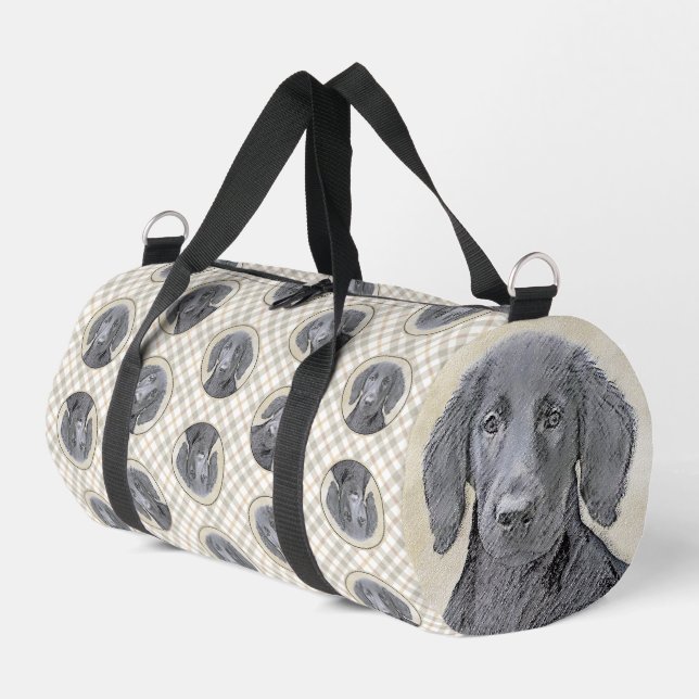 Flat-Coated Retriever Painting Black Pet Dog Art Duffle Bag (Left Corner)