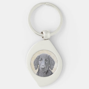 Flat-Coated Retriever Painting - Cute Original Dog Key Ring