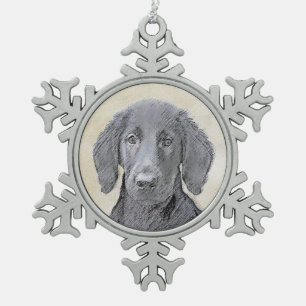 Flat-Coated Retriever Painting - Cute Original Dog Snowflake Pewter Christmas Ornament