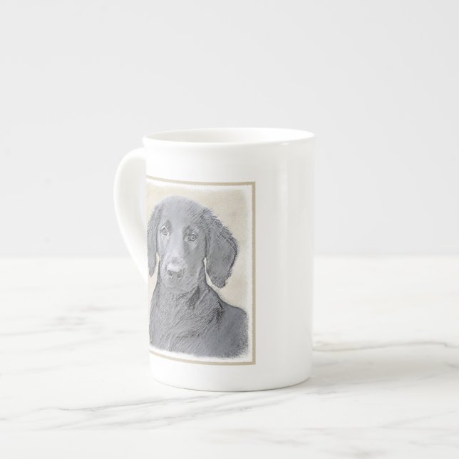 Flat-Coated Retriever Painting - Original Dog Art Bone China Mug (Front Left)