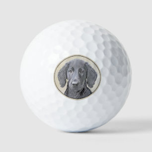 Flat-Coated Retriever Painting - Original Dog Art Golf Balls