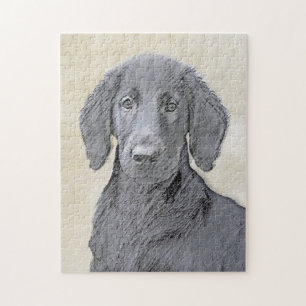Flat-Coated Retriever Painting - Original Dog Art Jigsaw Puzzle