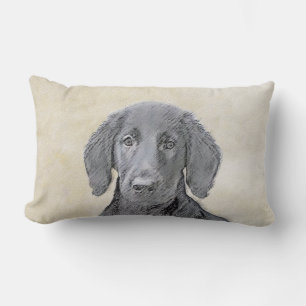 Flat-Coated Retriever Painting - Original Dog Art Lumbar Cushion