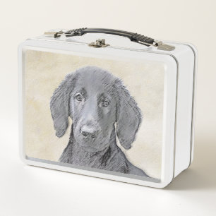 Flat-Coated Retriever Painting - Original Dog Art Metal Lunch Box