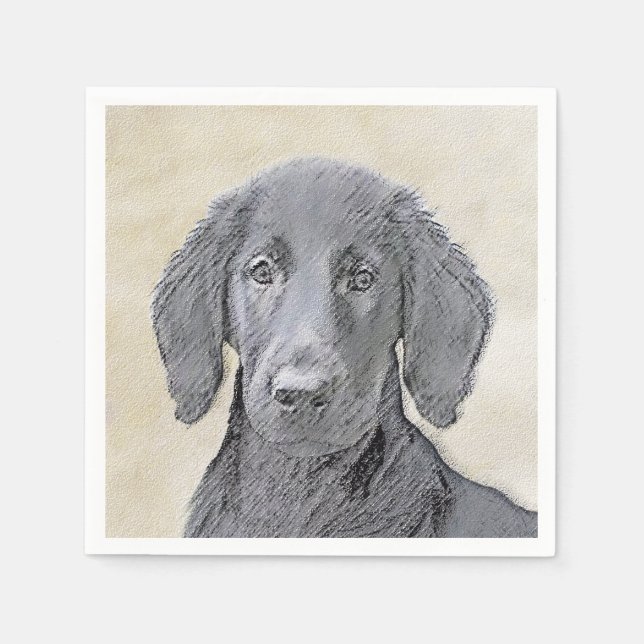 Flat-Coated Retriever Painting - Original Dog Art Napkin (Front)