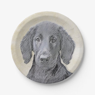 Flat-Coated Retriever Painting - Original Dog Art Paper Plate