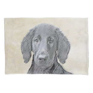Flat-Coated Retriever Painting - Original Dog Art Pillowcase