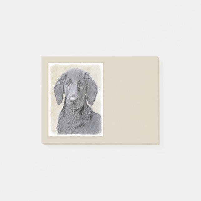 Flat-Coated Retriever Painting - Original Dog Art Post-it Notes (Front)