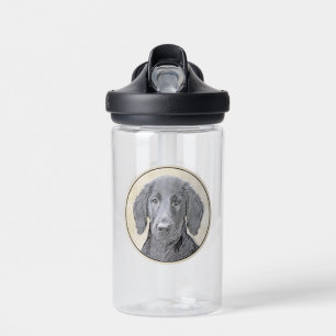 Flat-Coated Retriever Painting - Original Dog Art Water Bottle
