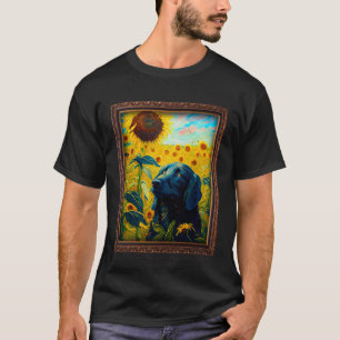 Flat Coated Retriever Painting Sunflower Flower Mo T-Shirt