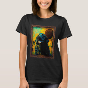 Flat Coated Retriever Painting Sunflower Flower Mo T-Shirt