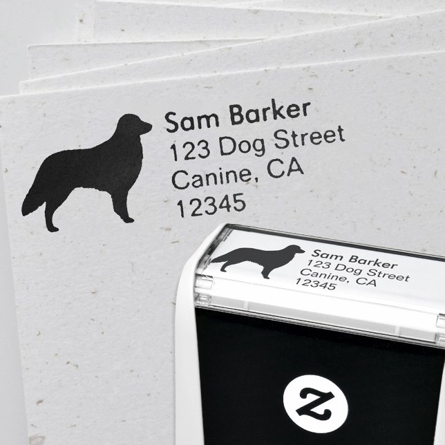 Flat Coated Retriever Silhouette Return Address Self-inking Stamp (Creator Uploaded)