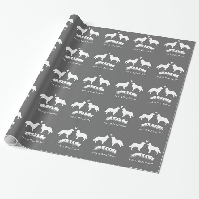 Flat Coated Retriever Silhouettes Couple with Text Wrapping Paper (Unrolled)