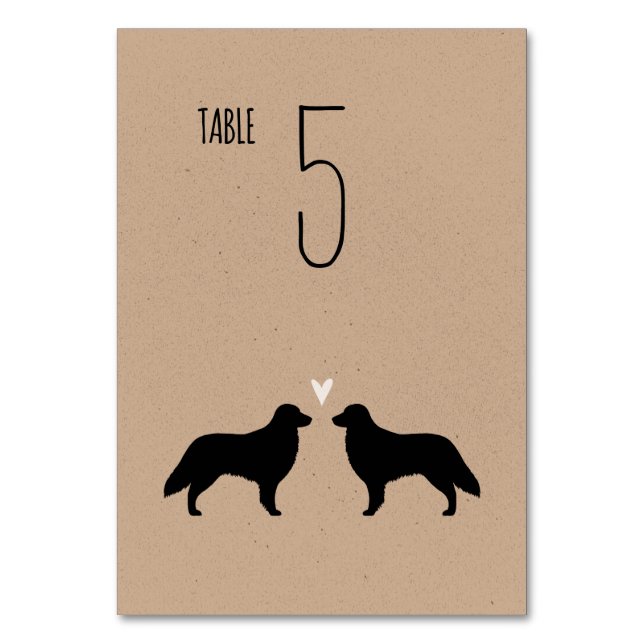 Flat Coated Retriever Silhouettes Wedding Table Number (Front)