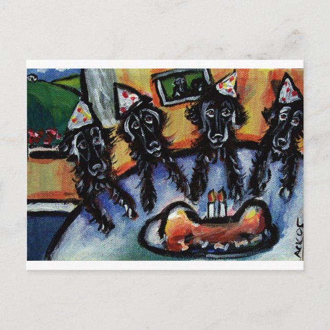 Flat Coated Retriever summer Birthday party Postcard (Front)