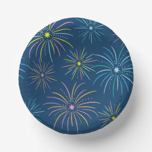 Flat Colourful New Year's Eve Party Pattern - blue Paper Plate