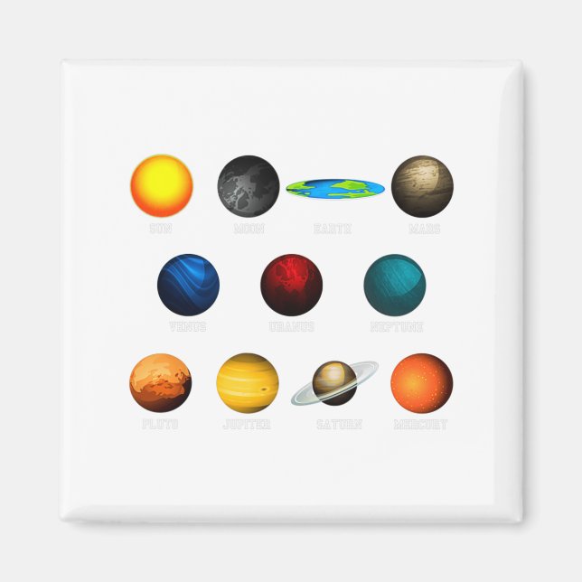 Flat Earth And Planets Funny Flat Earthers T Shirt Magnet (Front)