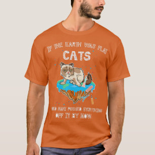 Flat Earth Cat Funny Kitten Universe Space SciFi S T-Shirt