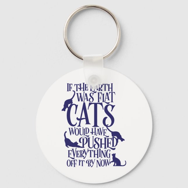 Flat Earth Cat Theory Graphic Funny Earth Day  Key Ring (Front)