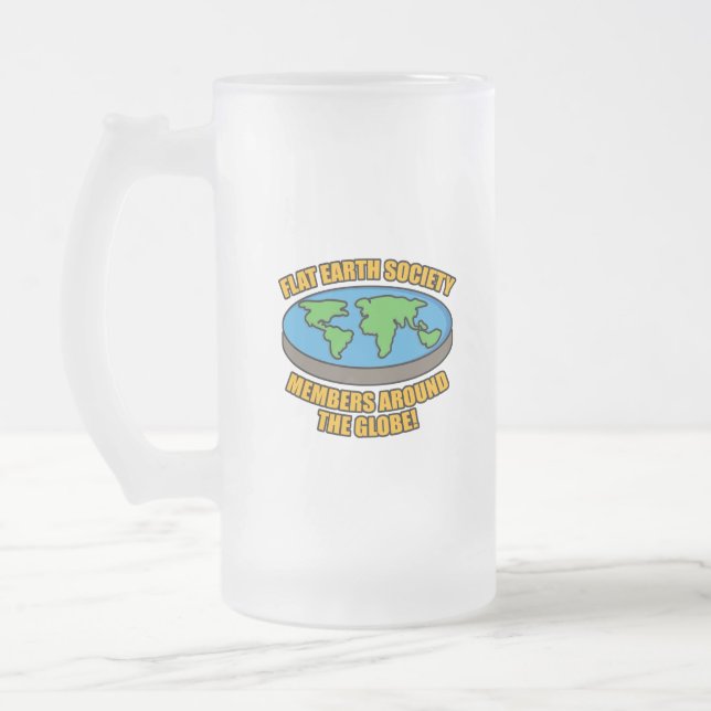 Flat Earth Society Members Frosted Glass Beer Mug (Left)