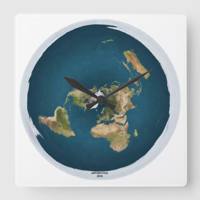 Flat Earth Square Wall Clock (Front)