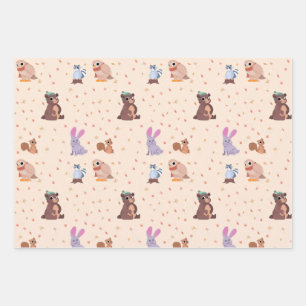 Flat fall/autumn animals pattern wrapping paper sheet