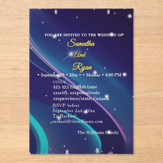 Flat Floral Wedding Invite Acrylic Invitations (Front)