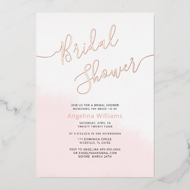 Flat Foil  bridal shower invitation card  (Front)