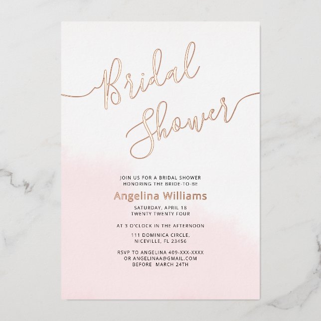 Flat Foil  bridal shower invitation card  (Front)