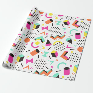 Flat Geometric Squiggly Memphis bold pattern 1980s Wrapping Paper