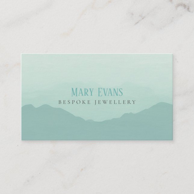 Flat green and blue painted mountains business card (Front)