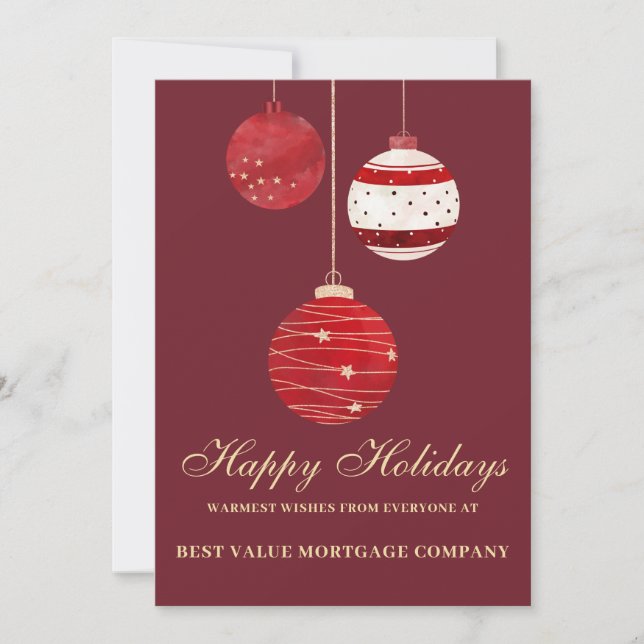 Flat Happy Holidays Watercolor Business  Holiday Card (Front)