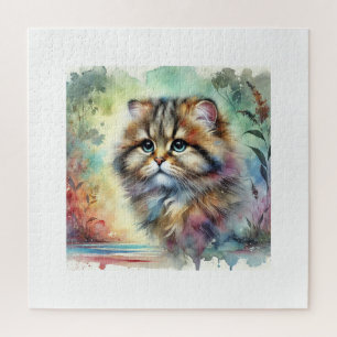 Flat Headed Cat 101024AREF119 - Watercolor Jigsaw Puzzle