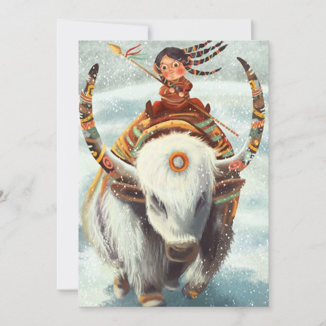 Flat Holiday Card Buffalo Riding  (Front)